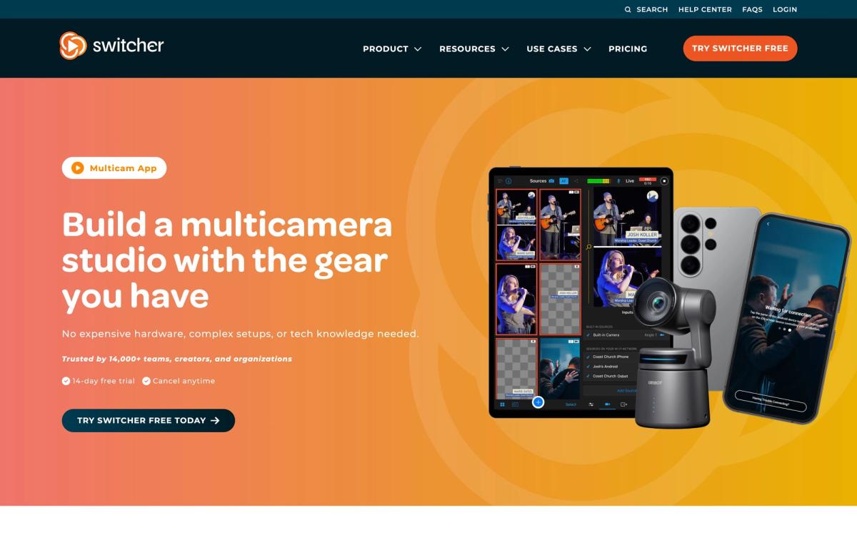 Switcher Studio, features page screenshot