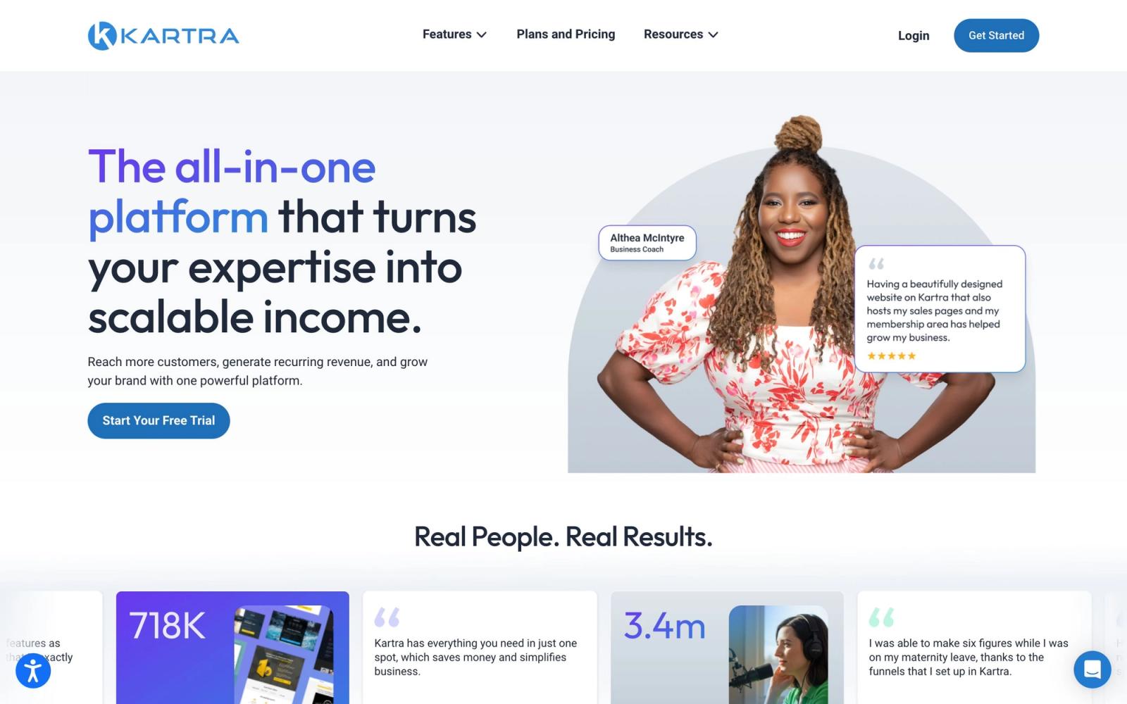 Kartra website, homepage