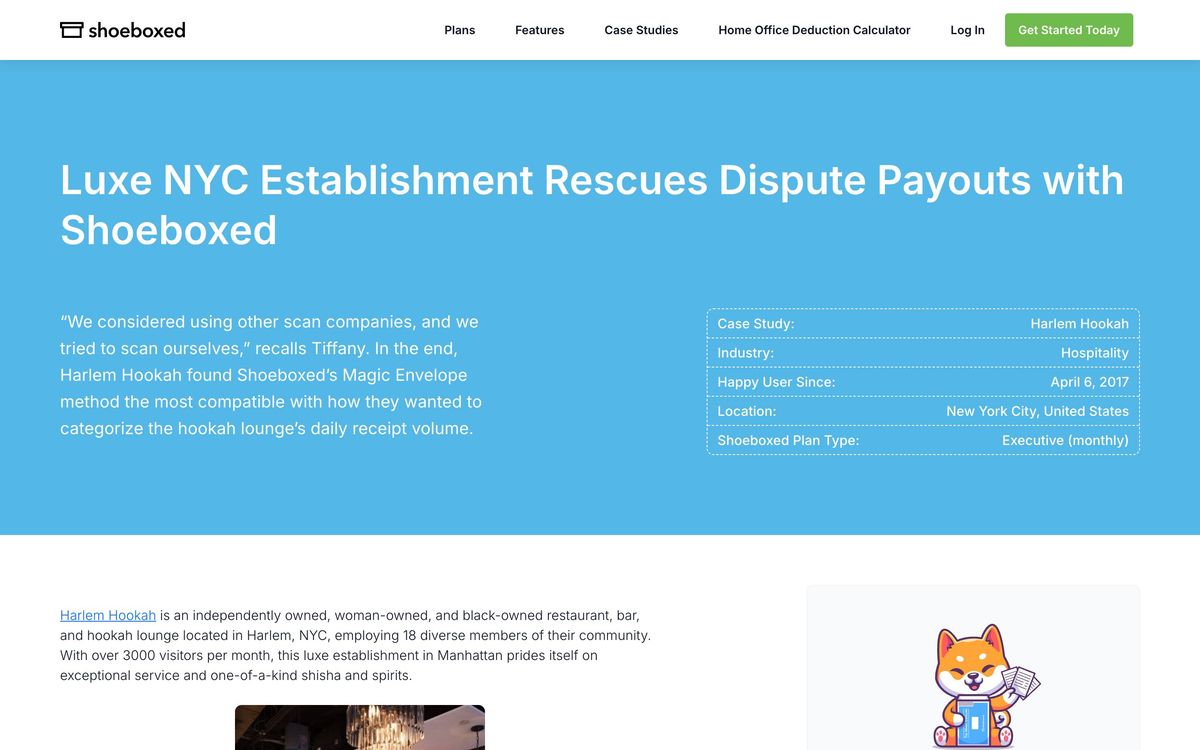 Shoeboxed, solutions page screenshot