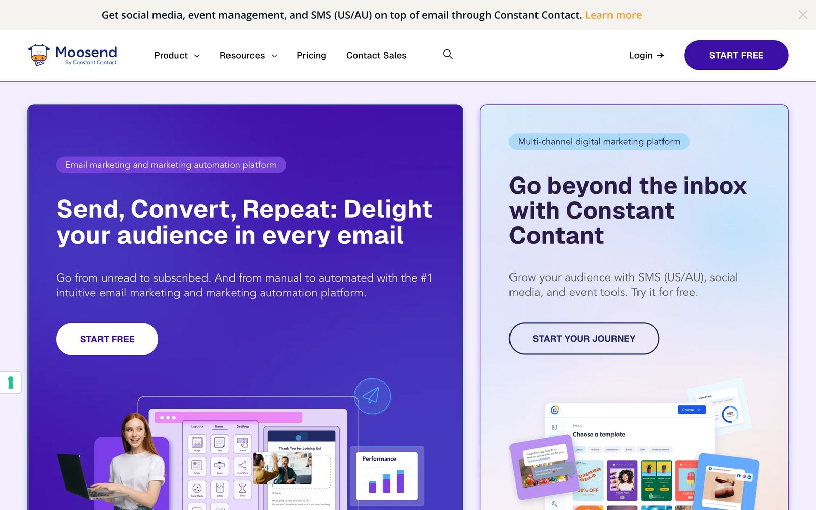 Moosend website, homepage