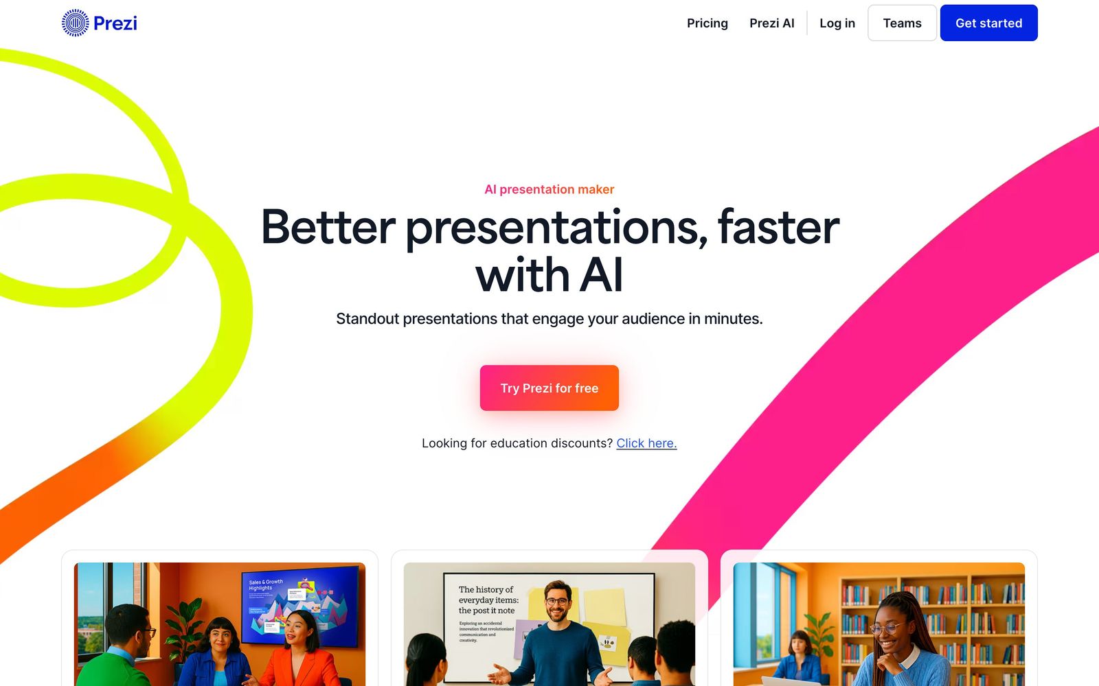 Prezi website: homepage