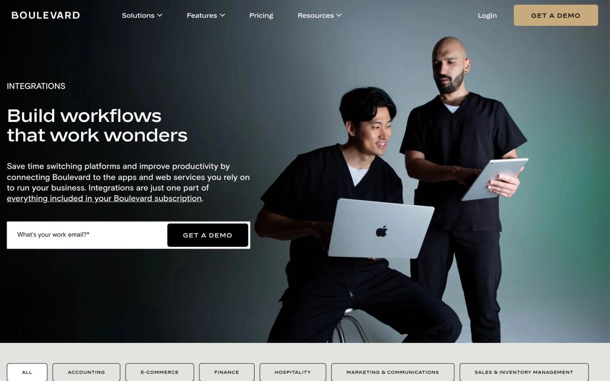 Boulevard, integrations page screenshot