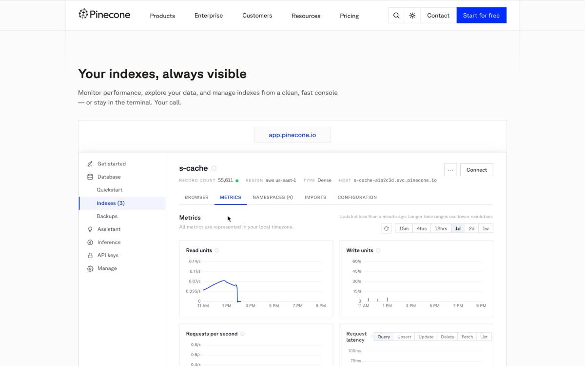 Pinecone: product overview page screenshot