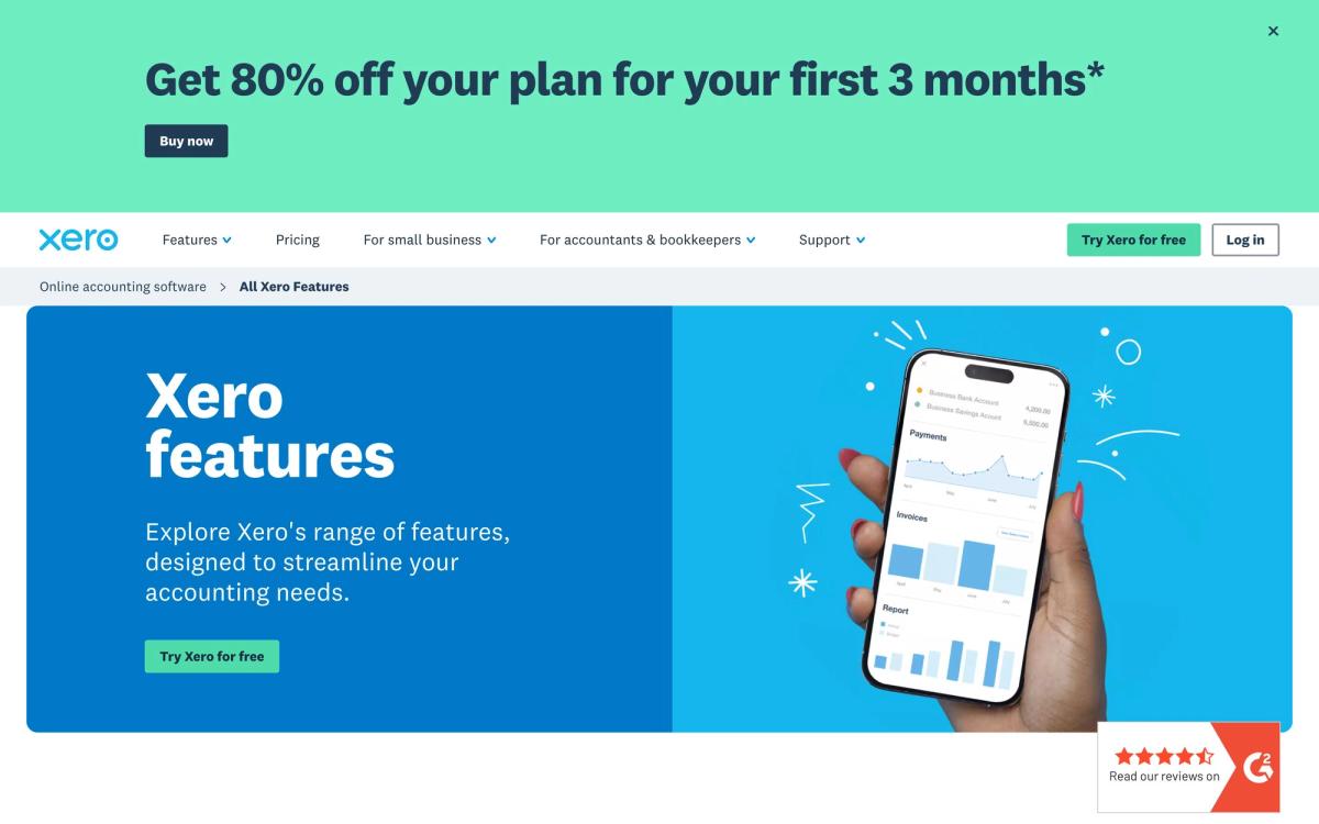 Xero: features page screenshot