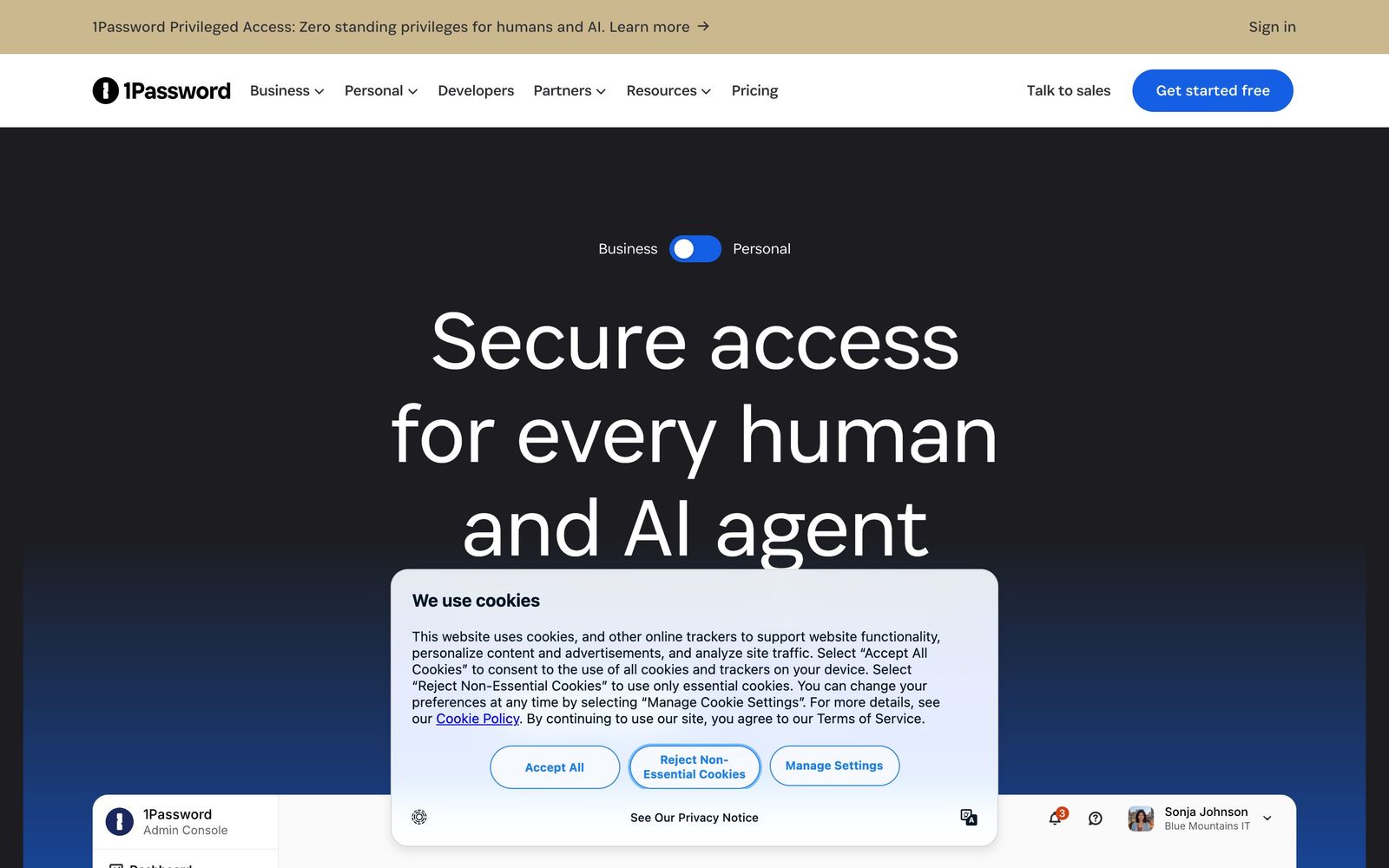 1Password website, homepage