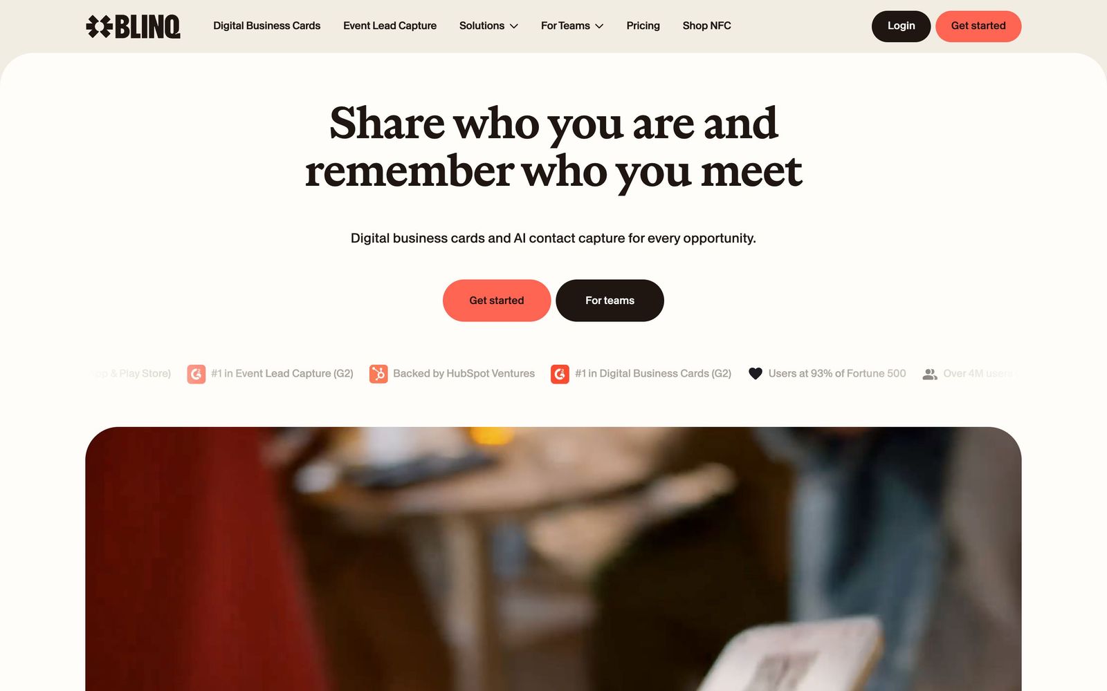 Blinq website, homepage