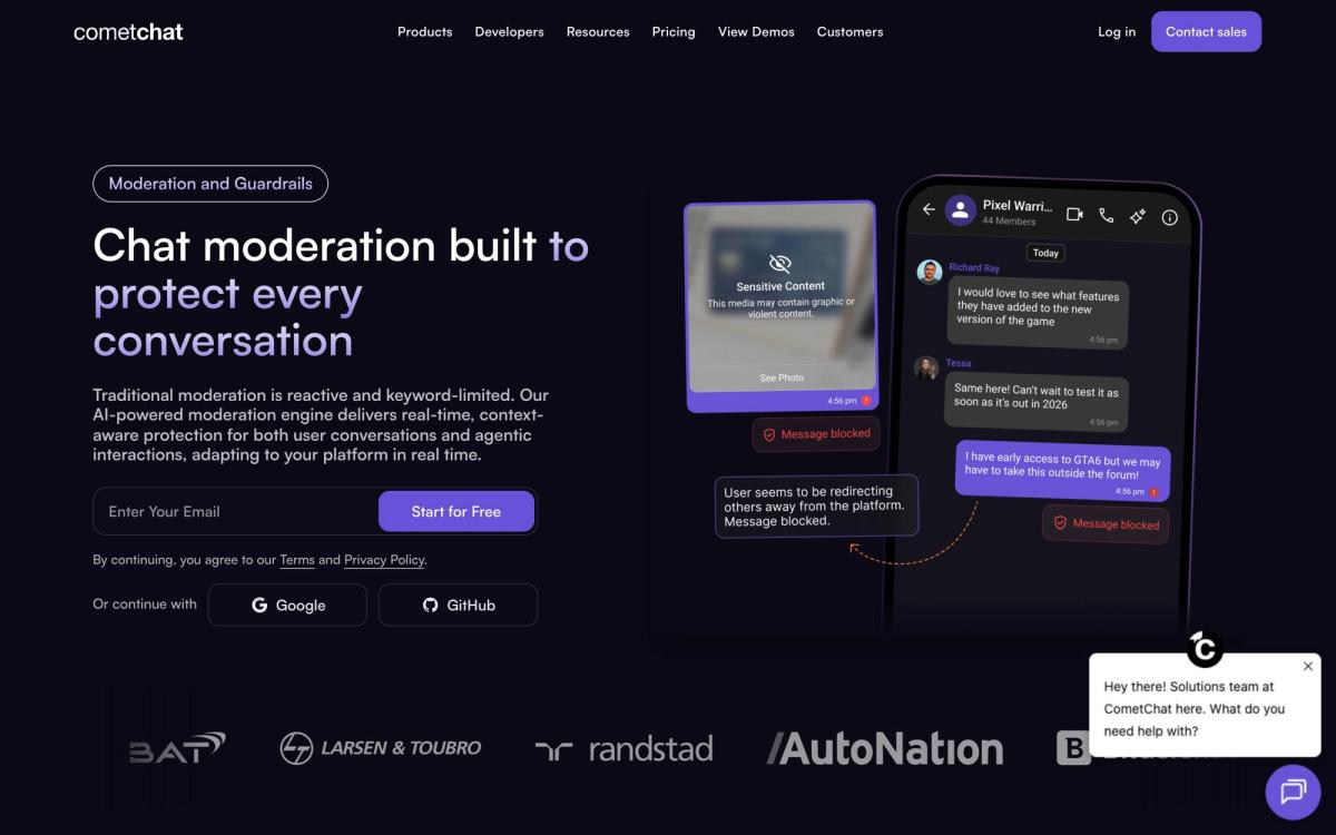 CometChat, features page screenshot