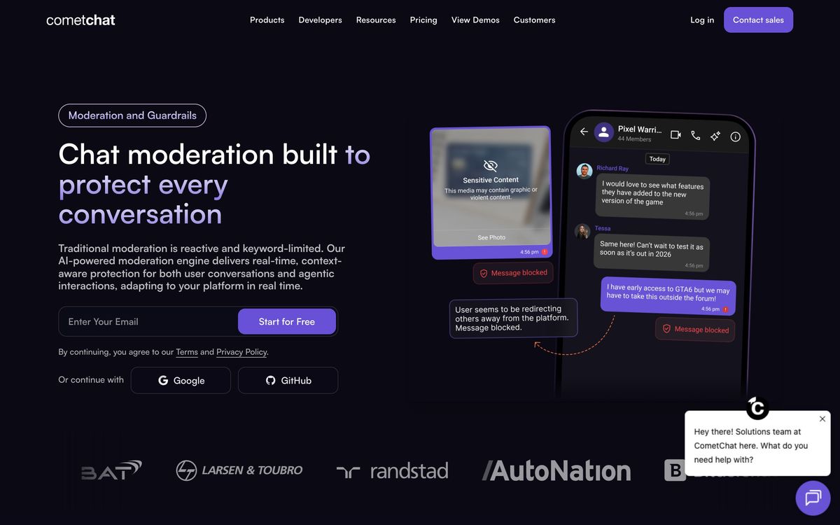 CometChat, features page screenshot