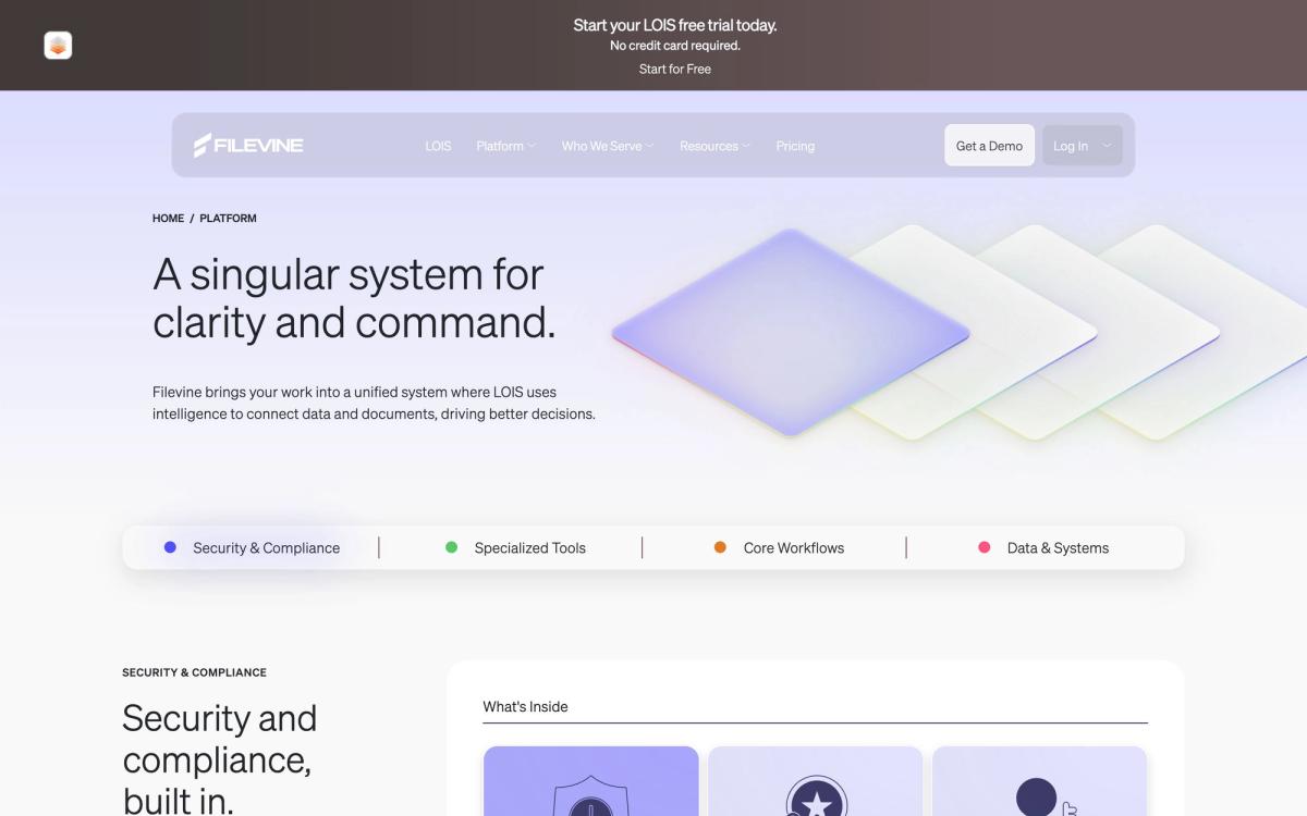Filevine, product page screenshot