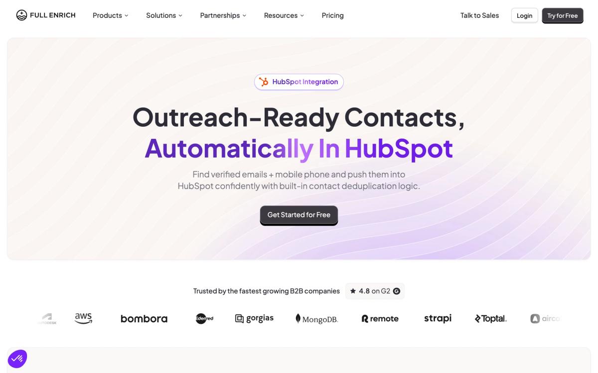 FullEnrich: integrations page screenshot