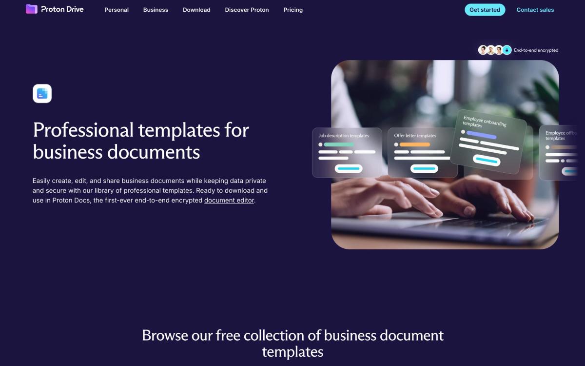 Proton for Business, templates page screenshot