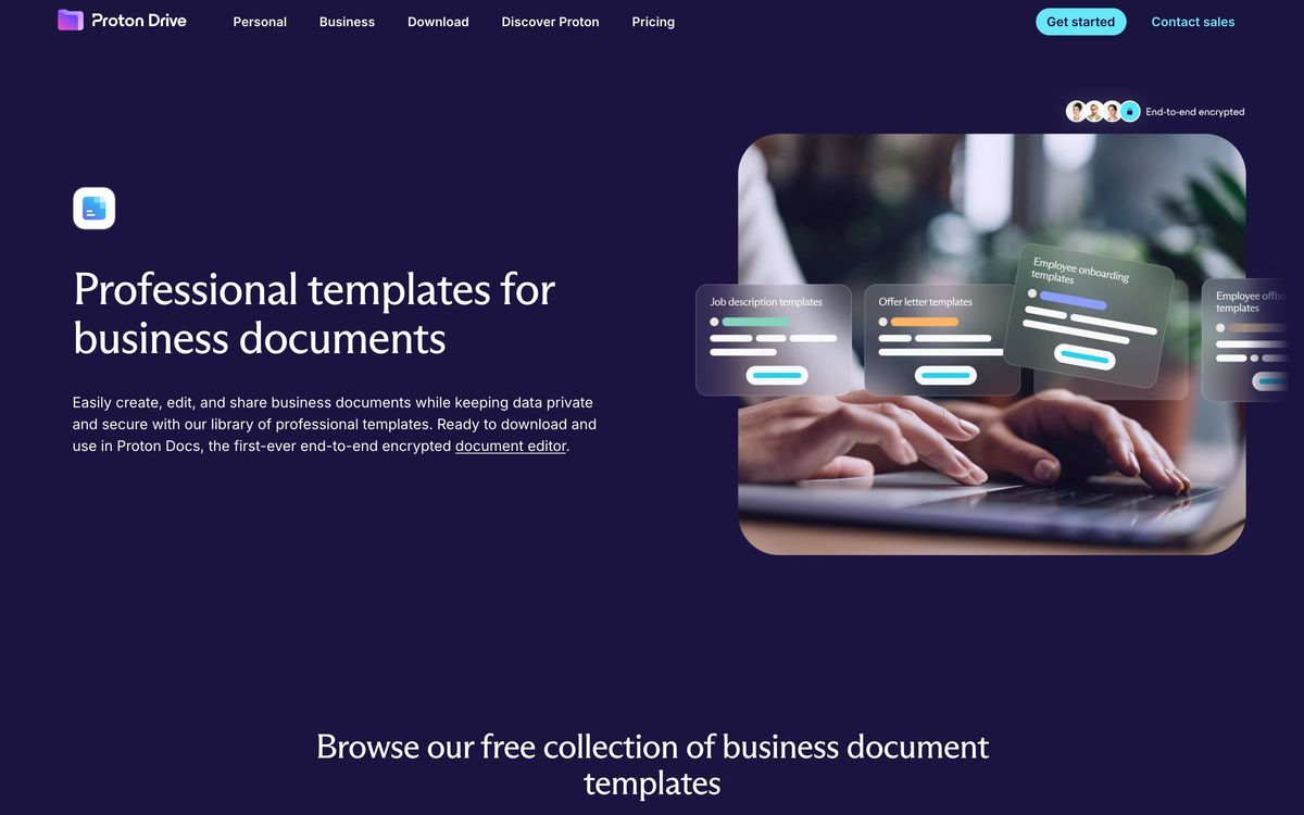 Proton for Business, templates page screenshot