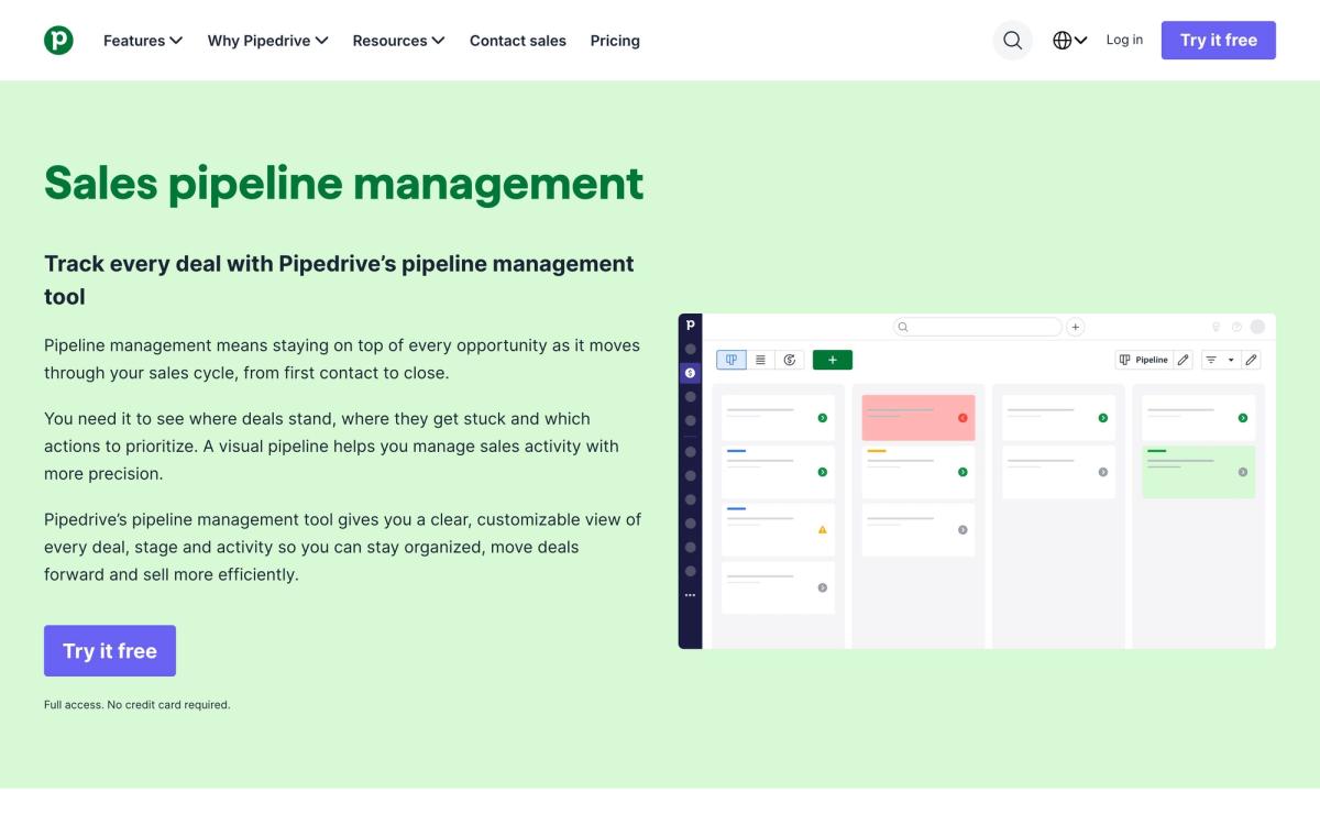 Pipedrive, features page screenshot
