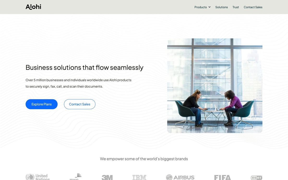 Alohi, solutions page screenshot