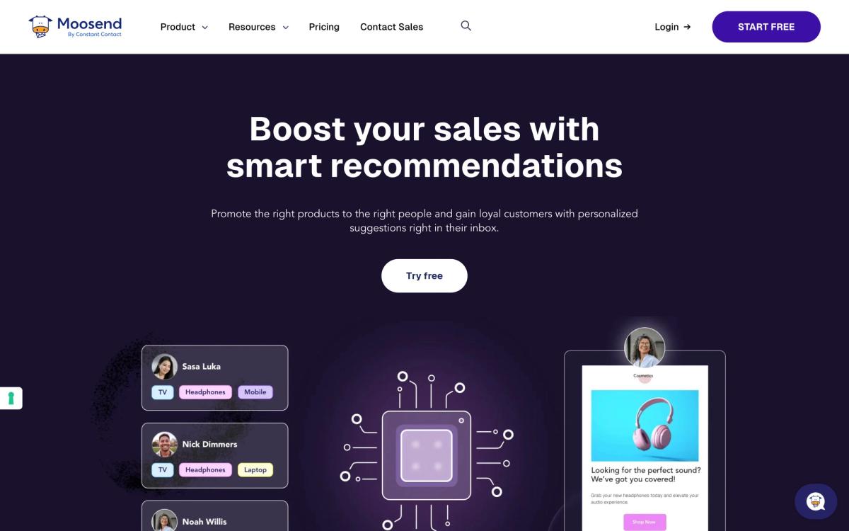 Moosend, product page screenshot
