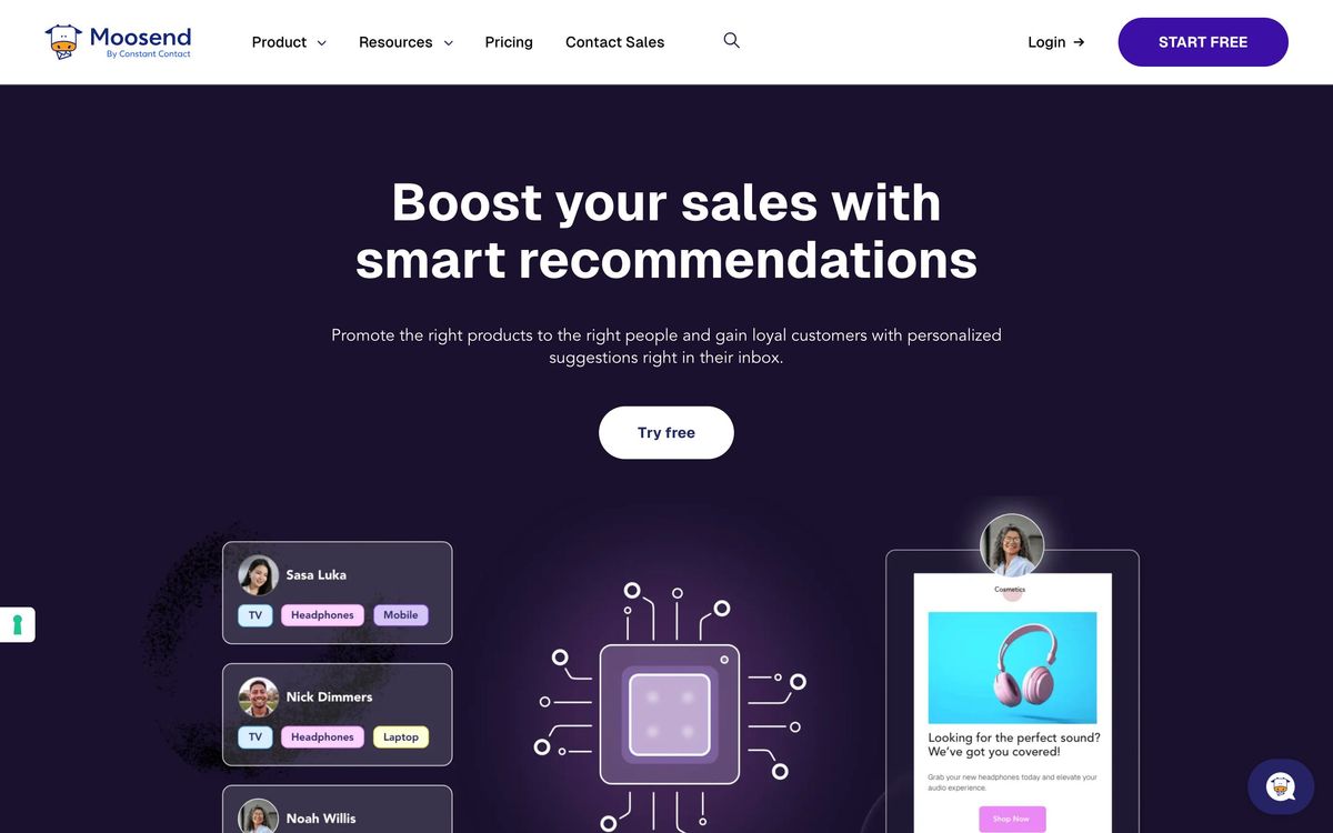 Moosend, product page screenshot