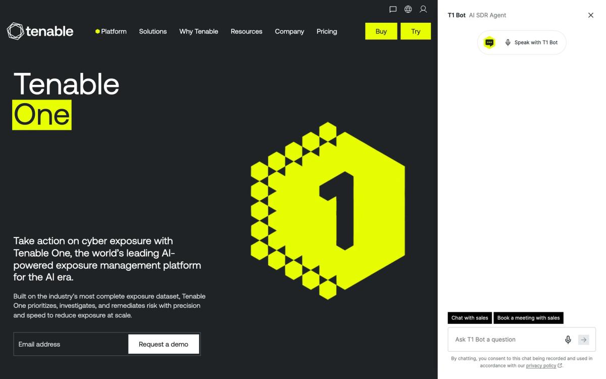 Tenable, product page screenshot