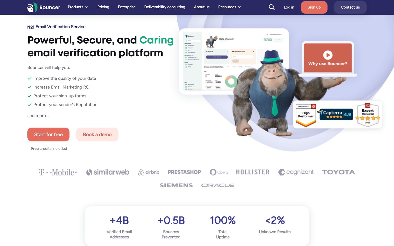 Bouncer website, homepage