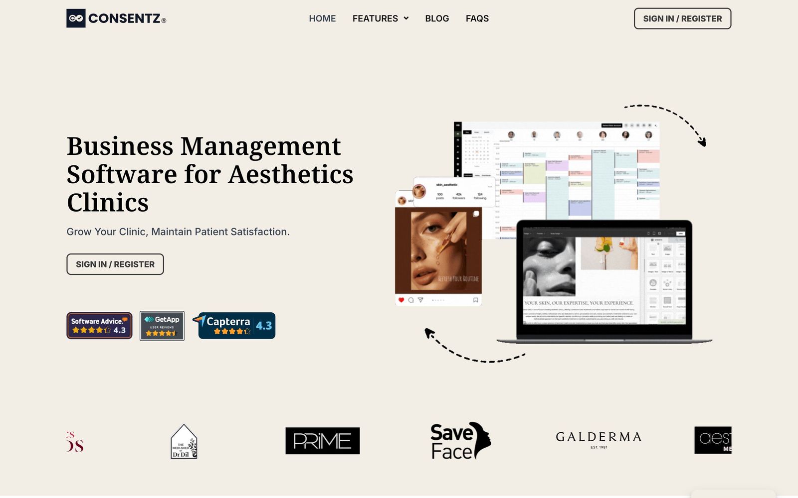 Consentz website, homepage