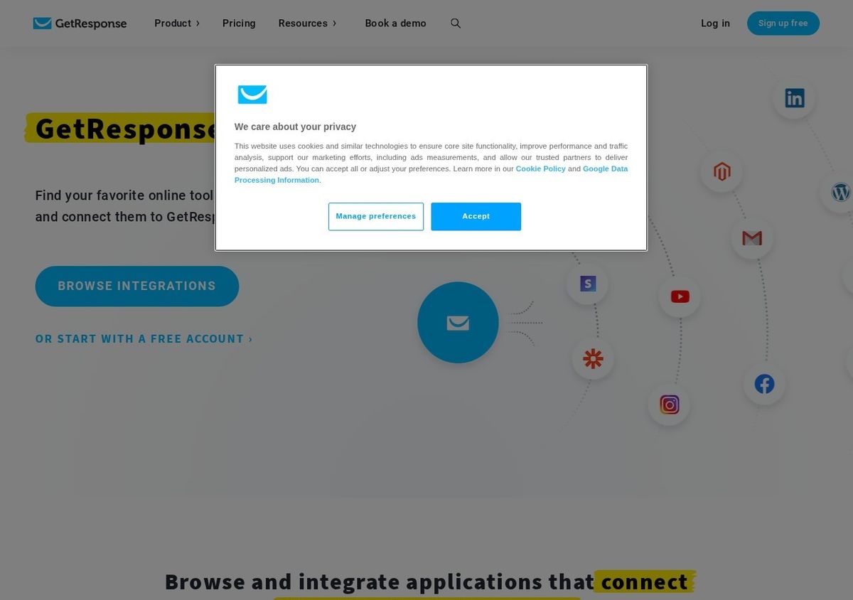 GetResponse, integrations screenshot