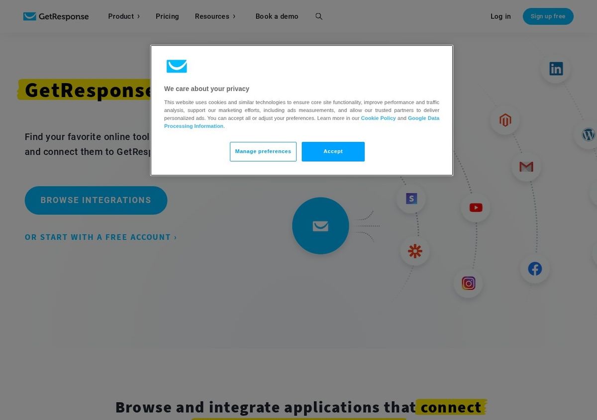 GetResponse, integrations screenshot