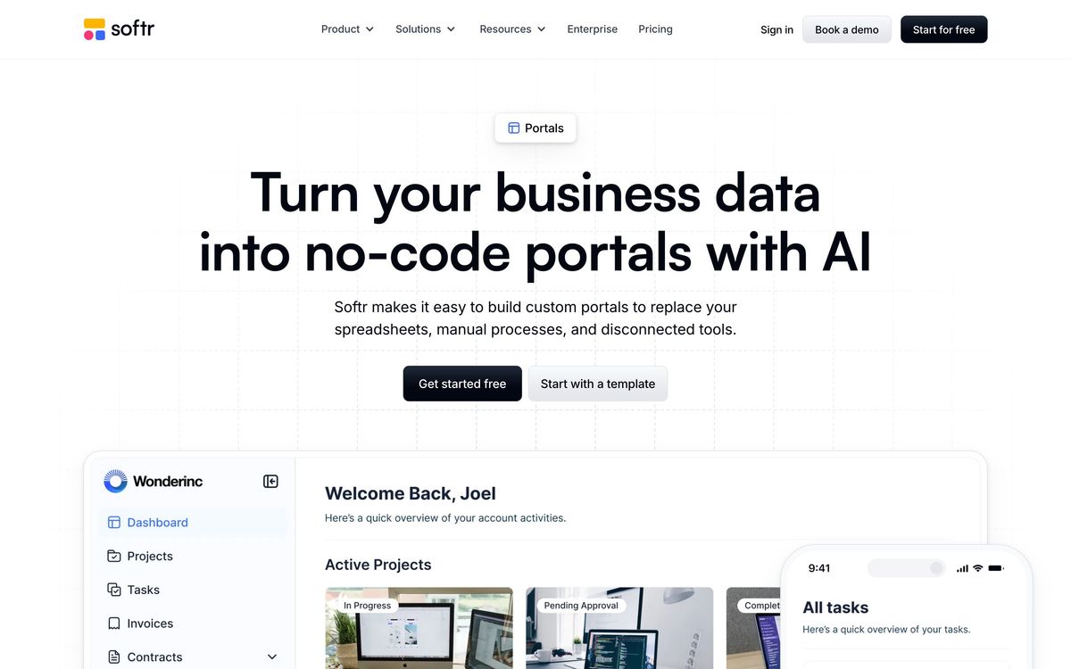 Softr, use cases page screenshot