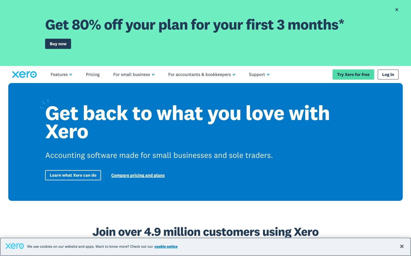 Xero website: homepage