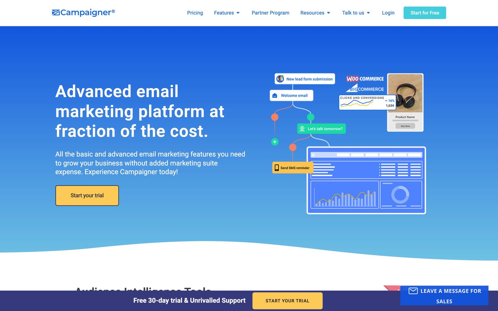 Campaigner website, homepage