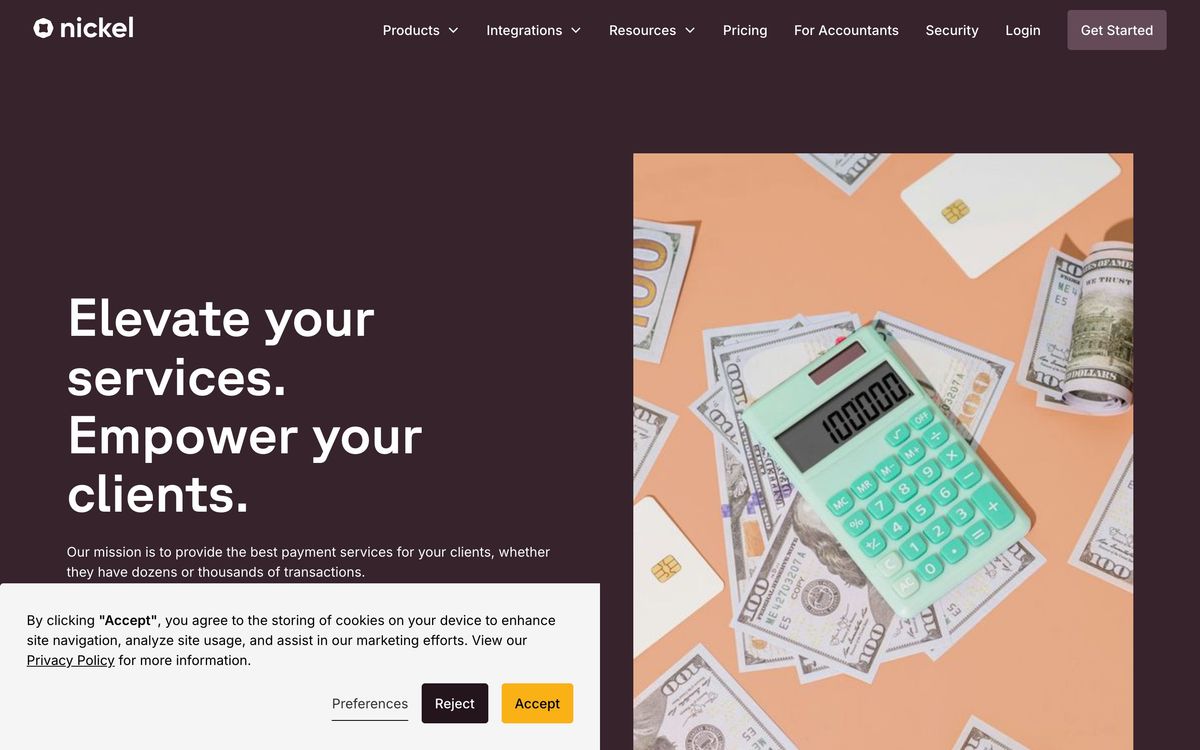 Nickel: solutions page screenshot