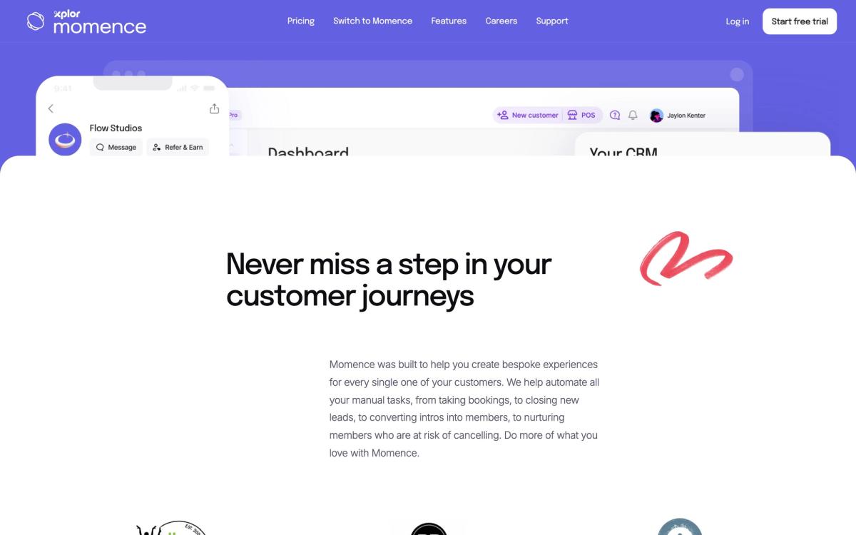 Momence, product overview page screenshot