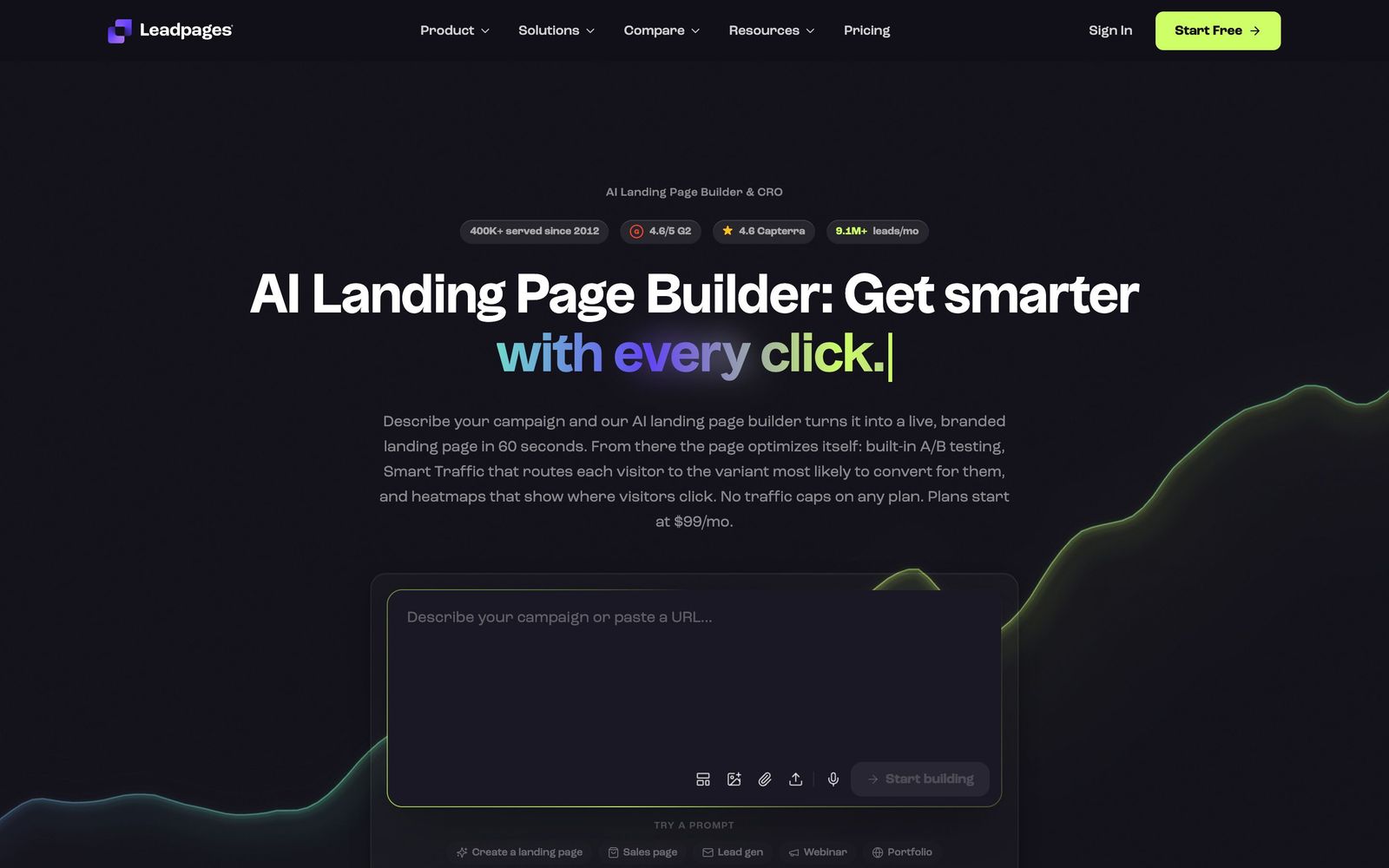 Leadpages website, homepage