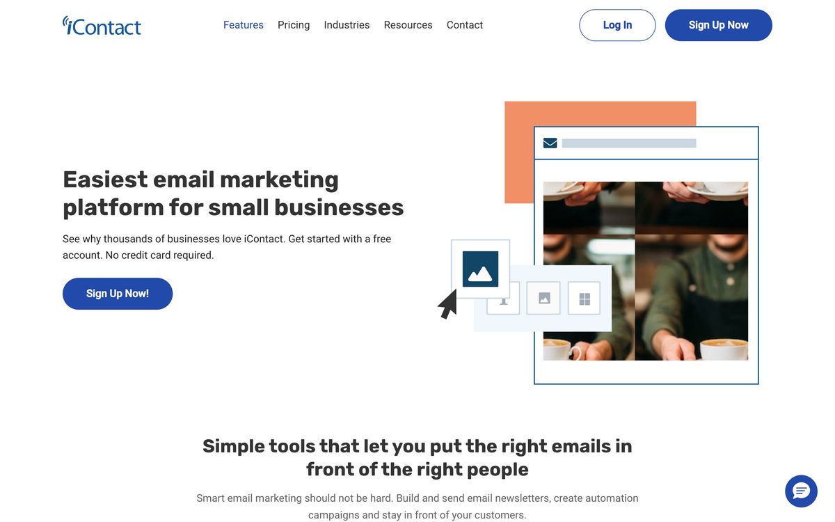 iContact, features page screenshot