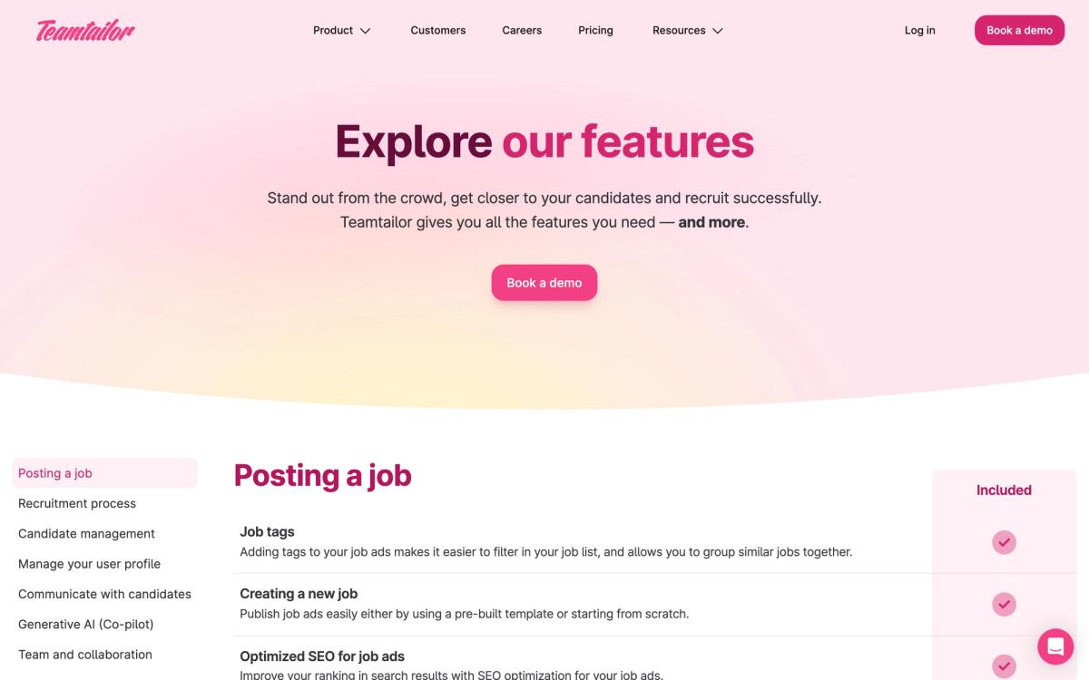 Teamtailor: features page screenshot