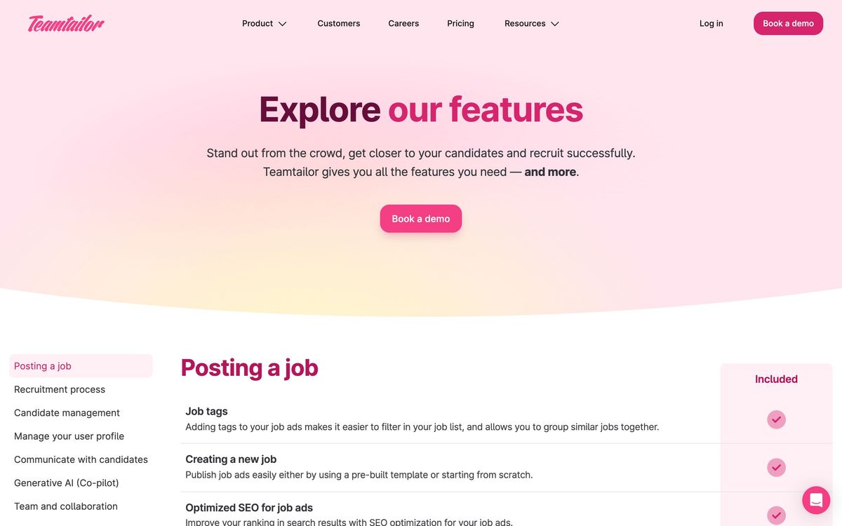 Teamtailor: features page screenshot