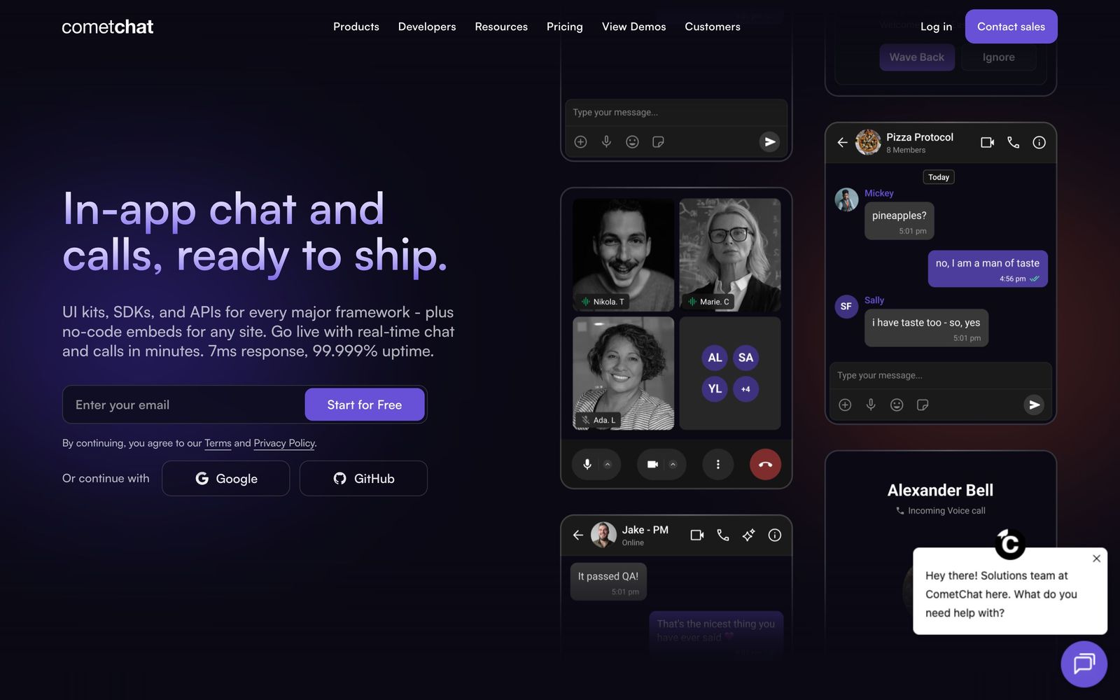 CometChat website, homepage