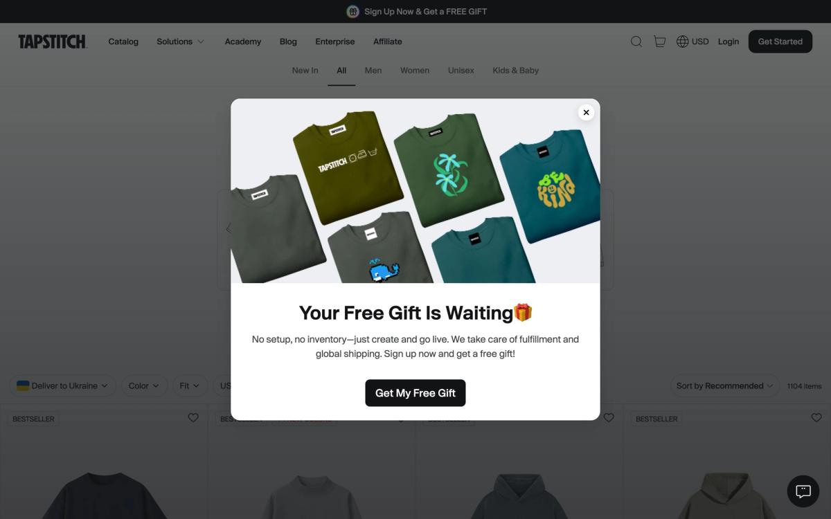 Tapstitch, product page screenshot