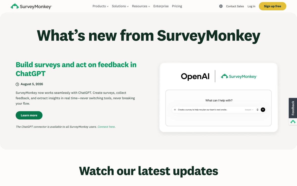 SurveyMonkey, features page screenshot