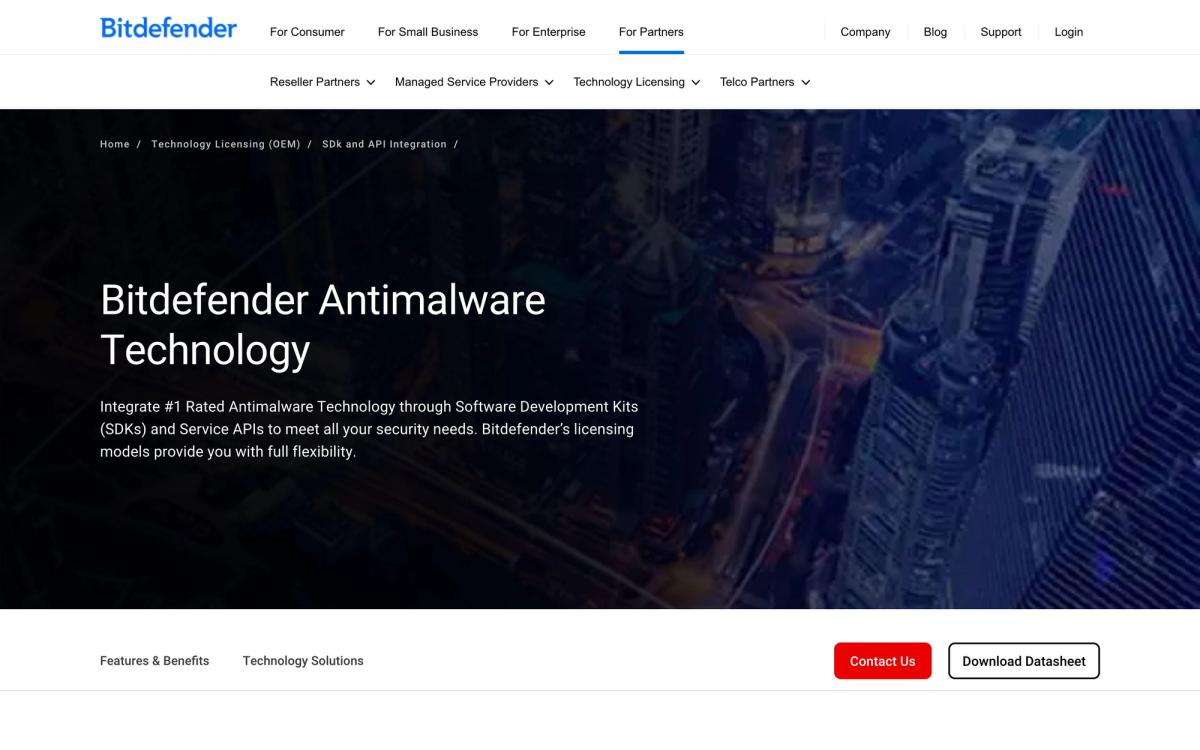 Bitdefender: integrations page screenshot