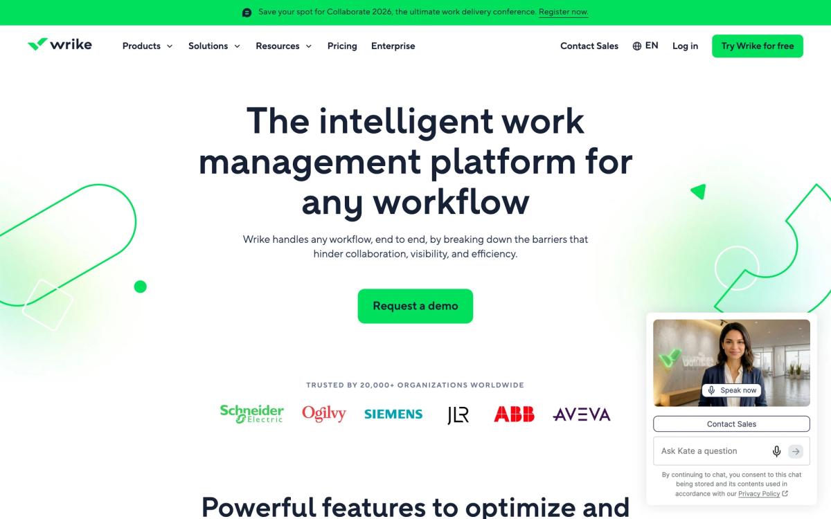 Wrike, product page screenshot
