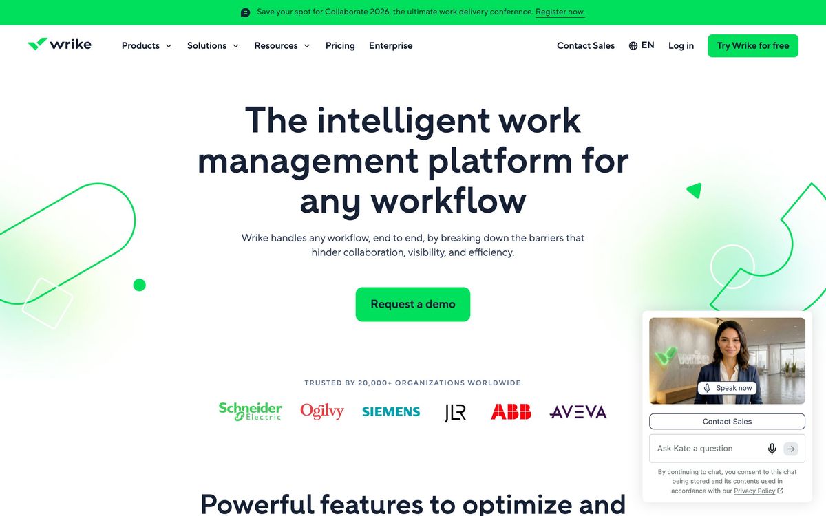 Wrike, product page screenshot