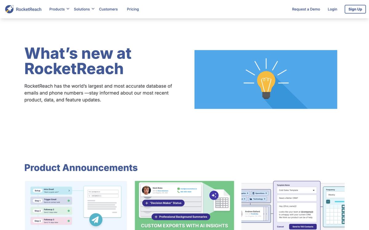 RocketReach: product page screenshot