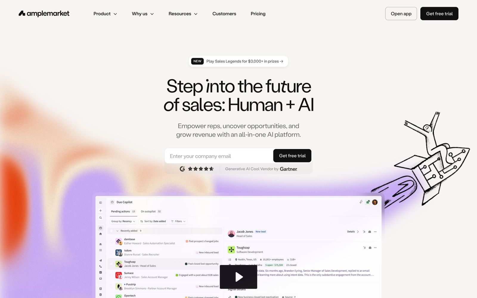 Amplemarket website: homepage