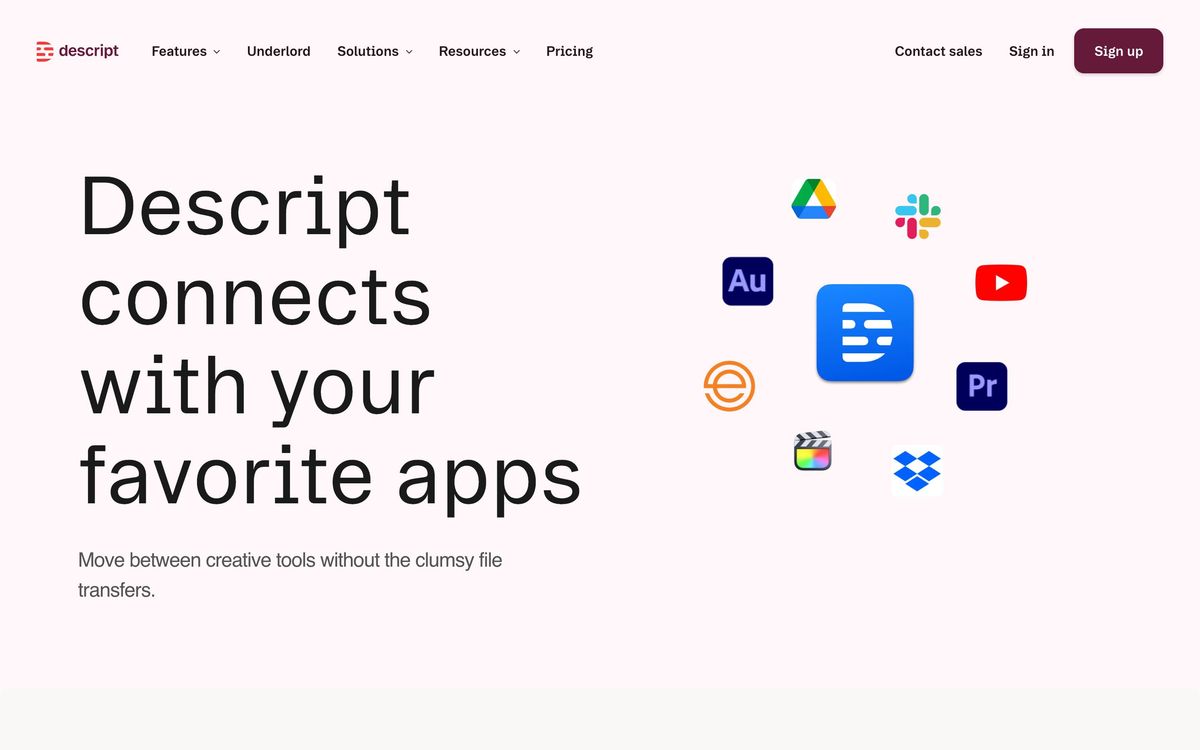 Descript: integrations page screenshot
