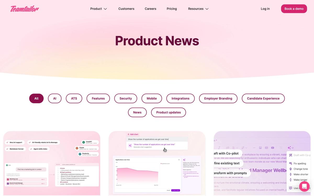 Teamtailor: product page screenshot