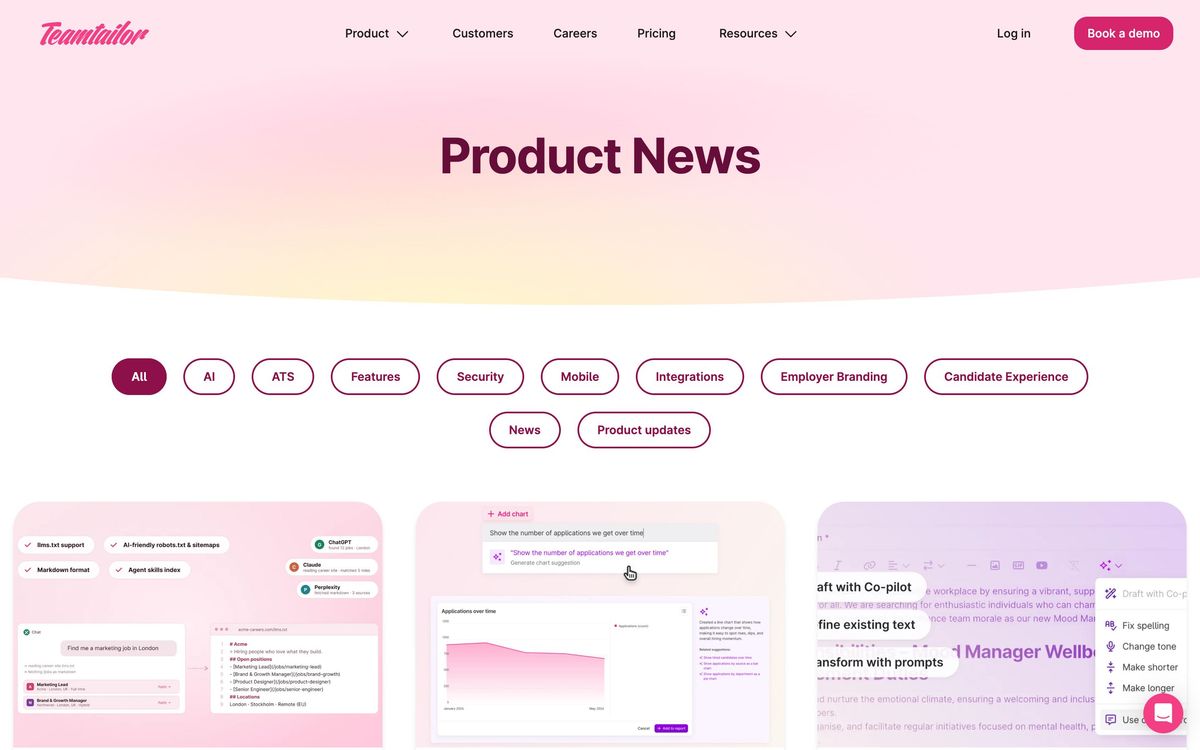 Teamtailor: product page screenshot