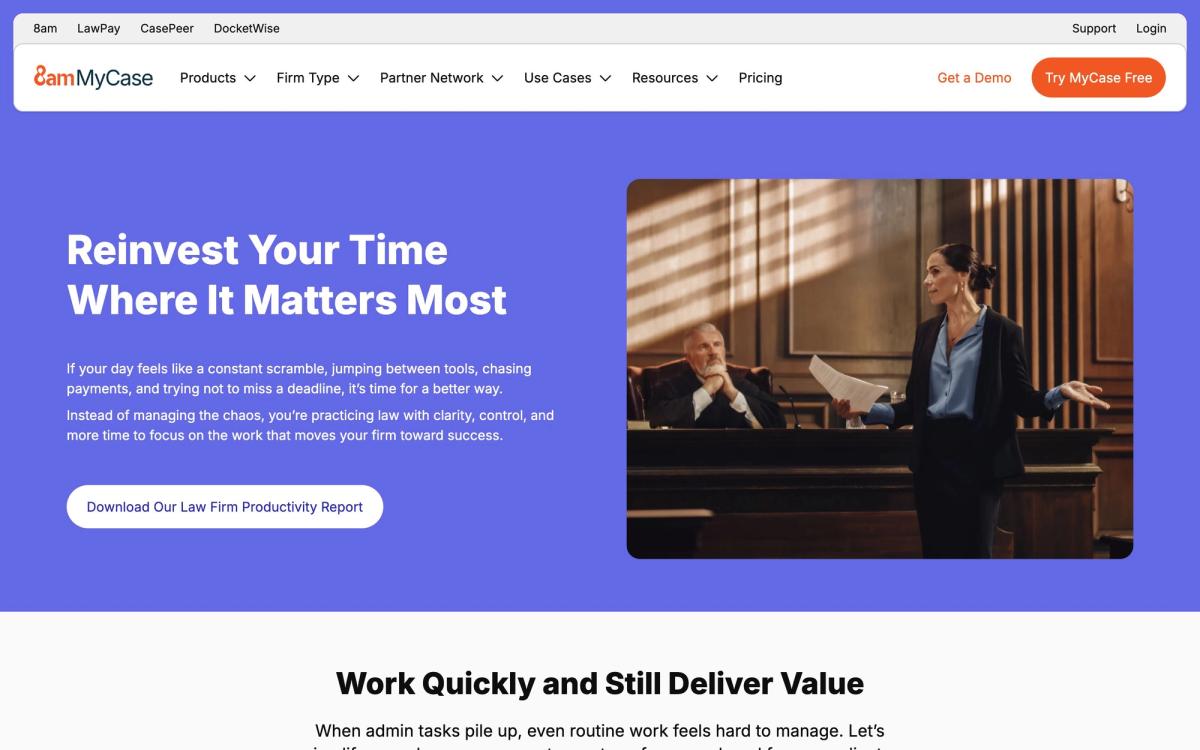 MyCase, use cases page screenshot