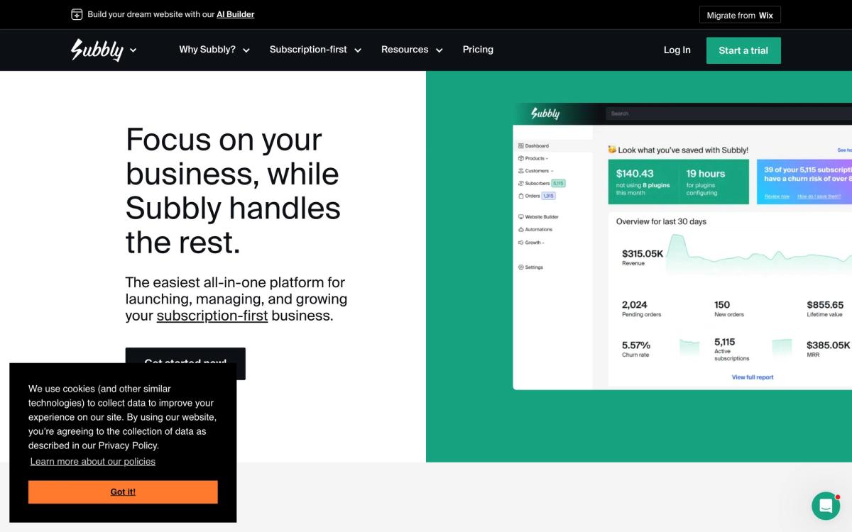 Subbly, product page screenshot