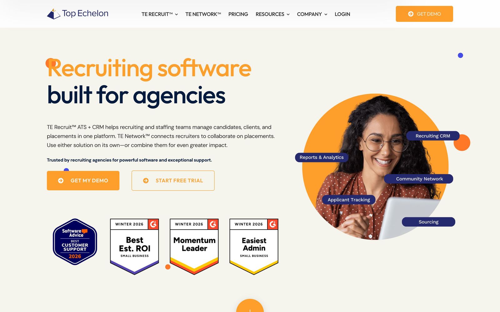 Top Echelon website, homepage