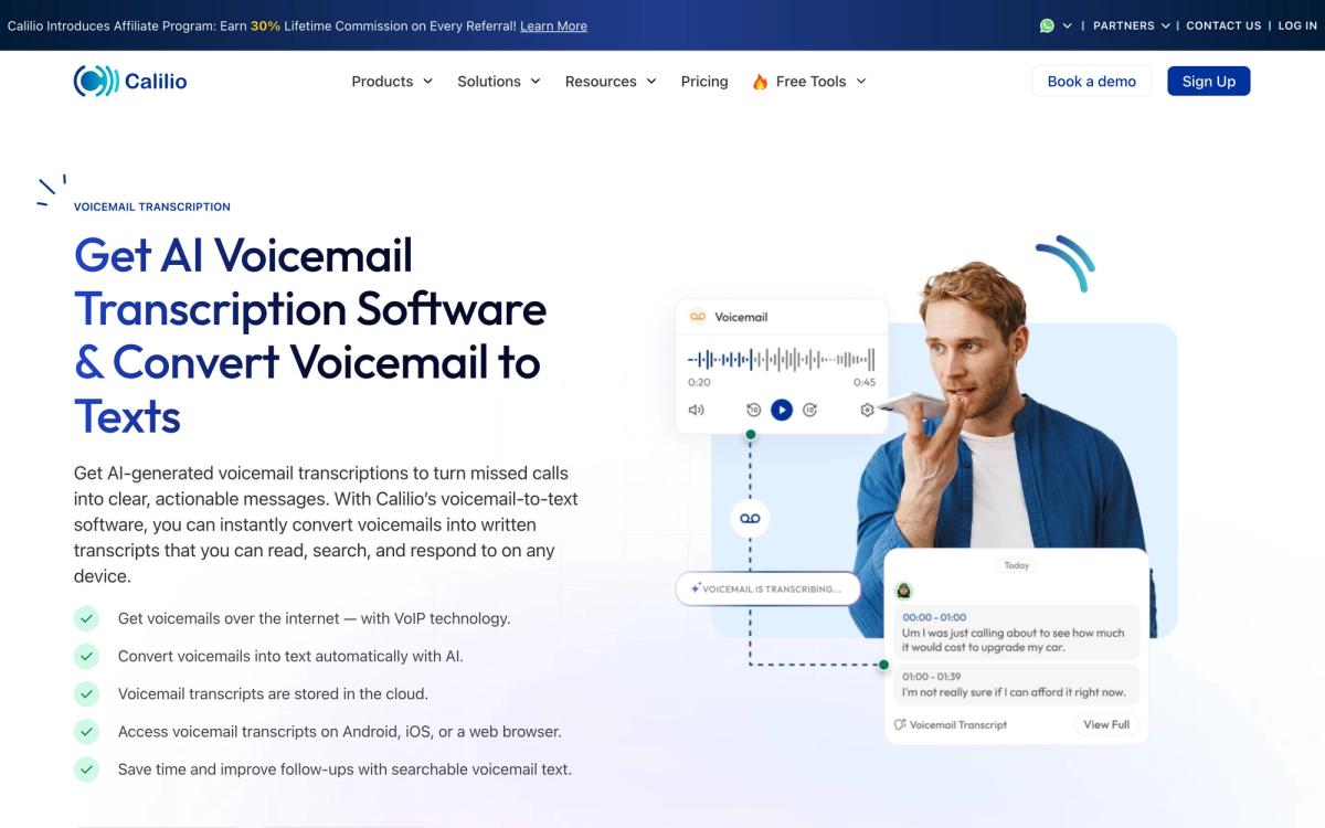 Calilio: features page screenshot