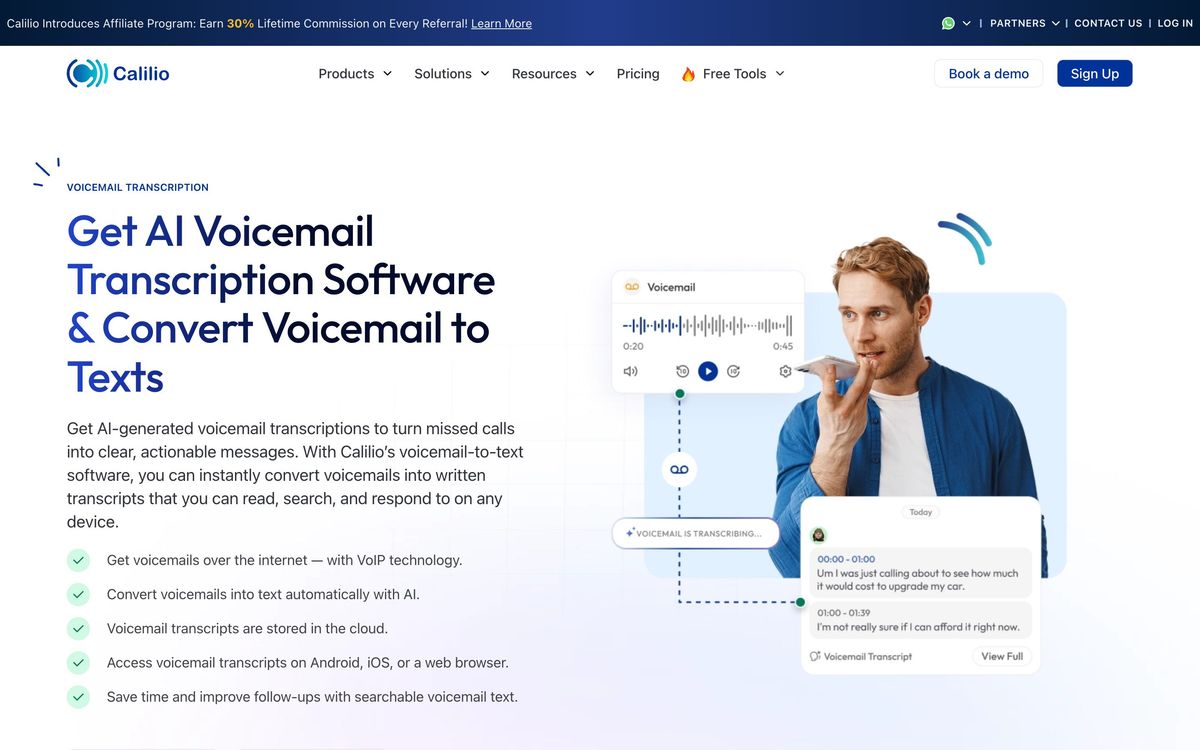 Calilio: features page screenshot